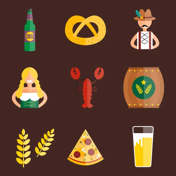 Oktoberfest set iconos vector ilustración . — Vector de stock