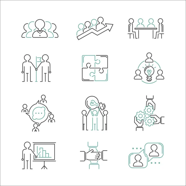 Business teamwork outline icons vector.