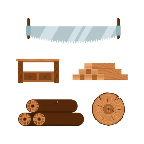 Lumberjack tecknad verktyg ikoner vektor illustration — Stock vektor