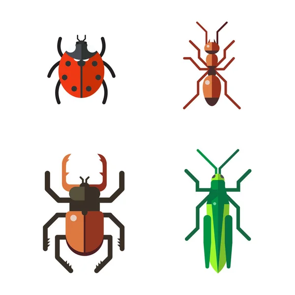 Icona di insetto set piatto isolato su sfondo bianco — Vettoriale Stock