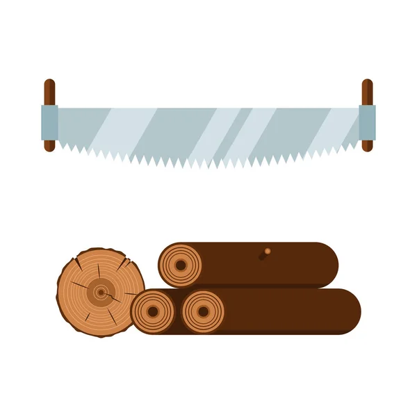 Sierra de leñador y herramientas de madera iconos vector ilustración — Archivo Imágenes Vectoriales