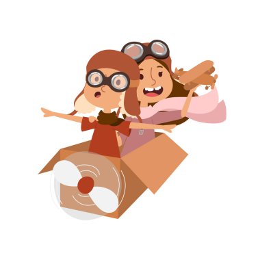 Pilot Havacılık karakteri oynayan karikatür vektör çocuklar.