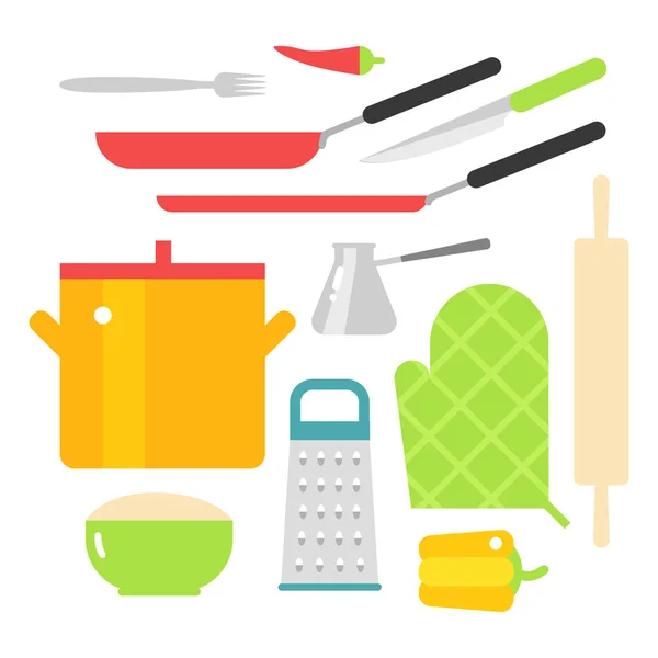 Cocina platos vector iconos planos aislados sobre fondo blanco — Vector de stock