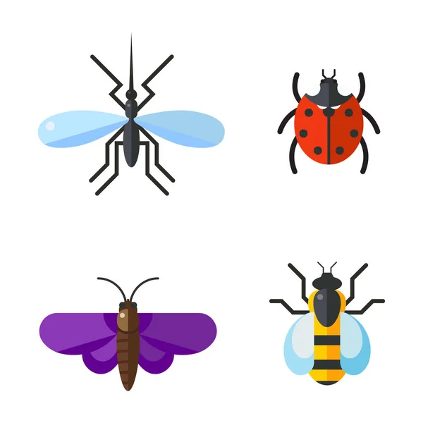 Hmyzu ikonu plochá sada izolovaných na bílém pozadí — Stockový vektor