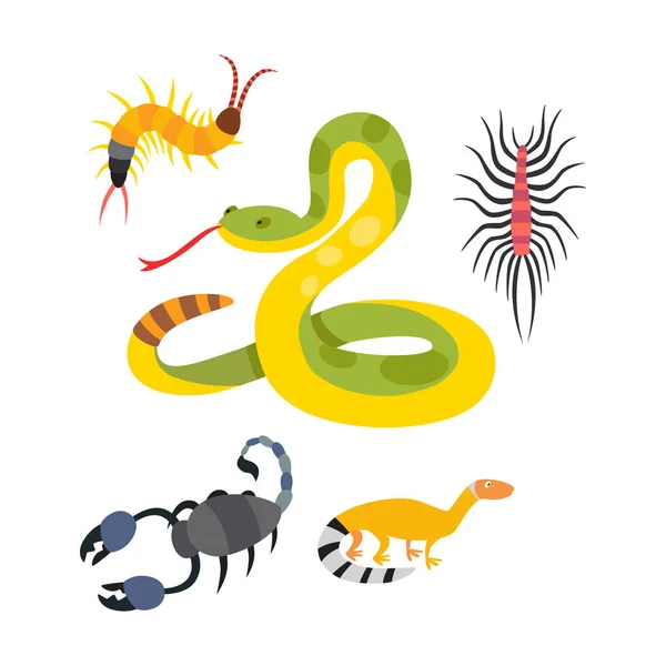 Serpientes planas vectoriales y otros animales peligrosos . — Archivo Imágenes Vectoriales