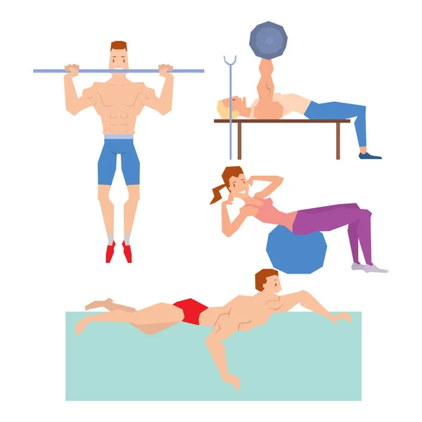 Dibujos animados deporte gimnasio personas vector . — Vector de stock