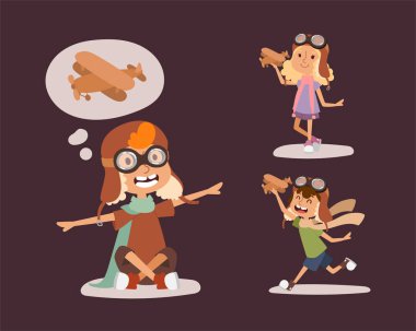 Pilot Havacılık karakteri oynayan karikatür vektör çocuklar.