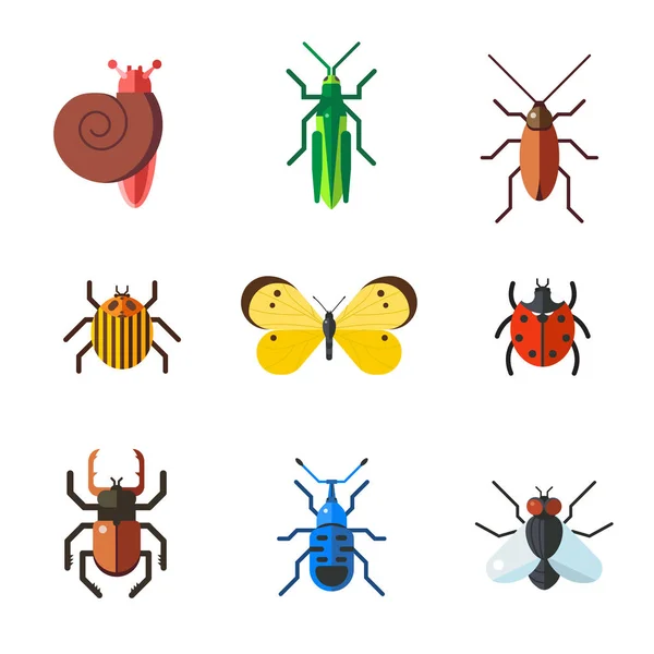 Insect icon flat set isolated on white background — Stock Vector