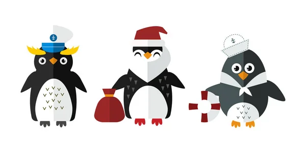 Пінгвін моряк Санта Векторні ілюстрації персонажів тварин . — стоковий вектор