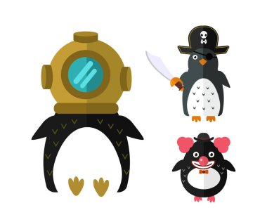 Penguen vektör hayvan karakter çizim.