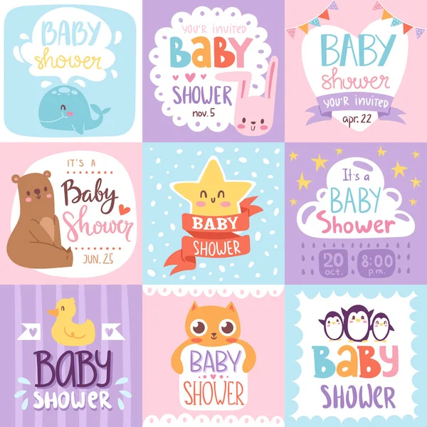 Baby shower invitation vector set card print design — Stock Vector