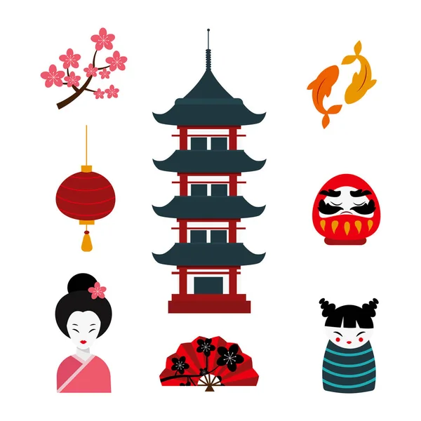 Japón iconos vector de viaje hito . — Archivo Imágenes Vectoriales