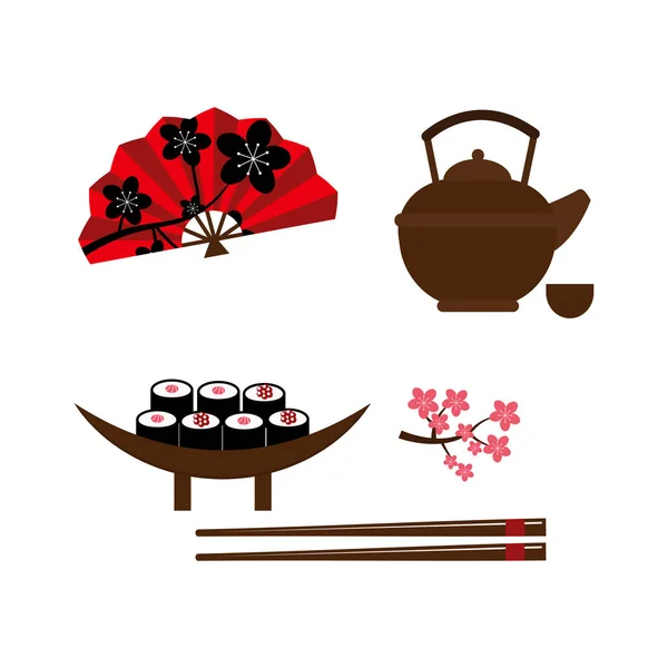 寿司食品和日本标志性旅游图标矢量图. — 图库矢量图片