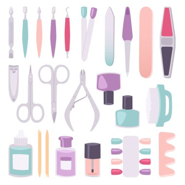 Manicure instruments vector set cartoon style isolated clipart