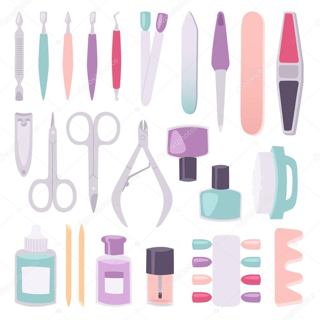 Manicure instruments vector set cartoon style isolated