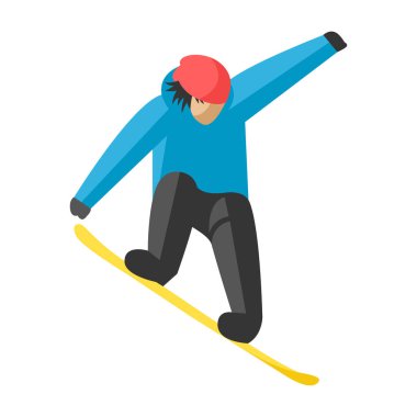 Snowboard atlamak poz insanlar vektörde.