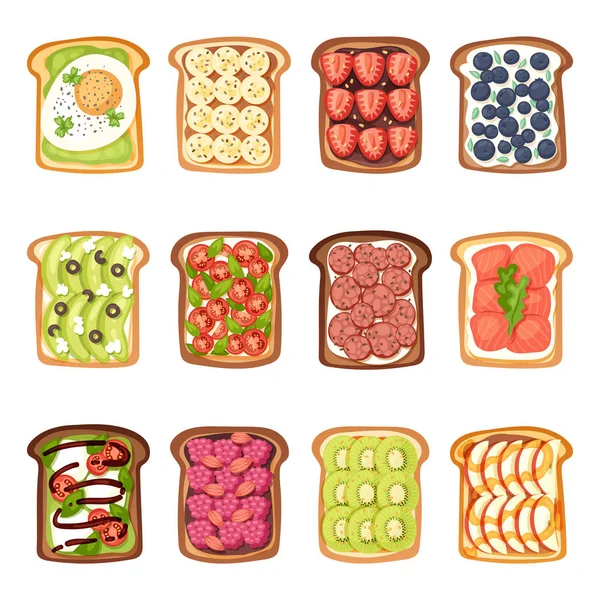 Skivor av rostat bröd med smör jamflat tecknad stil vektor illustration. — Stock vektor
