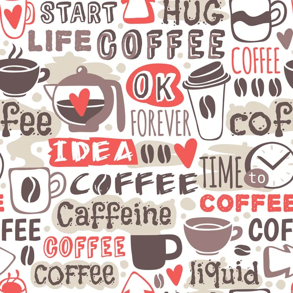Seamless doodle coffee pattern hand drawn vector illustration. — Stock Vector