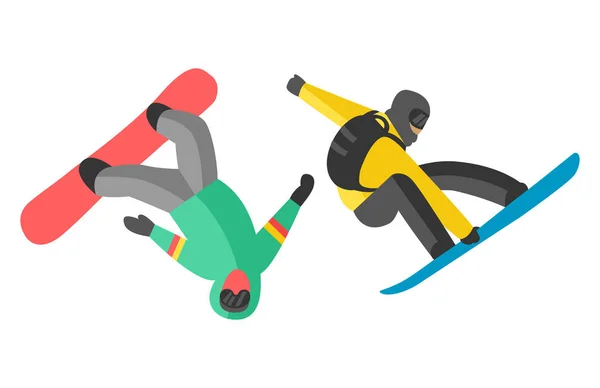Snowboard farklı poz insanlar vektörde atlamak. — Stok Vektör