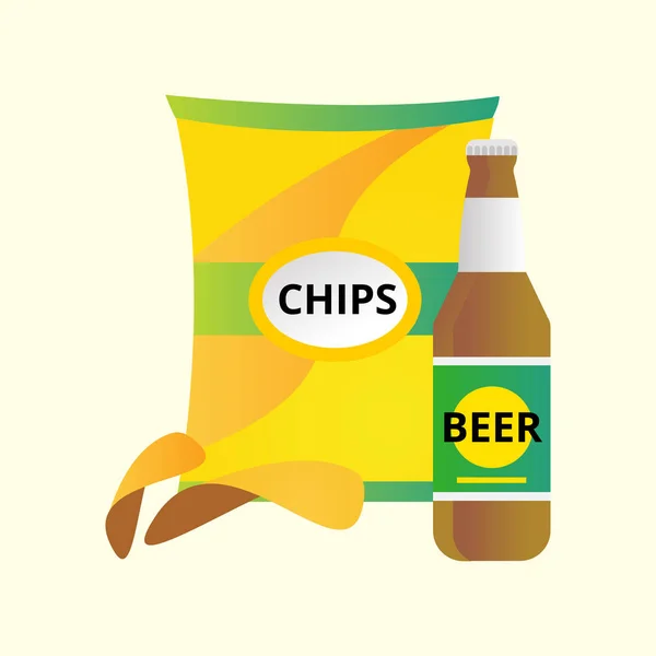 Вектор бутылок пива и картофельных чипсов . — стоковый вектор