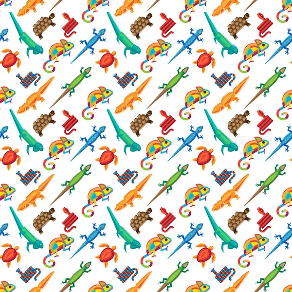 Reptiles animals vector seamless pattern. — Stock Vector