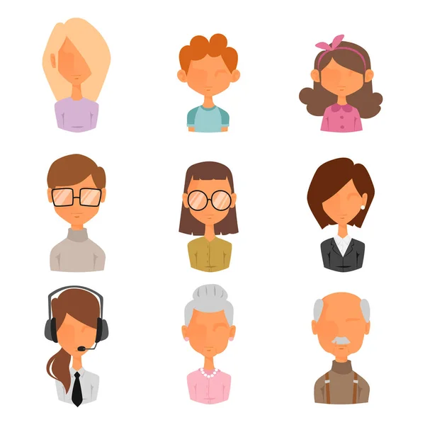 Conjunto de personas retrato cara iconos web avatares vector de estilo plano . — Vector de stock