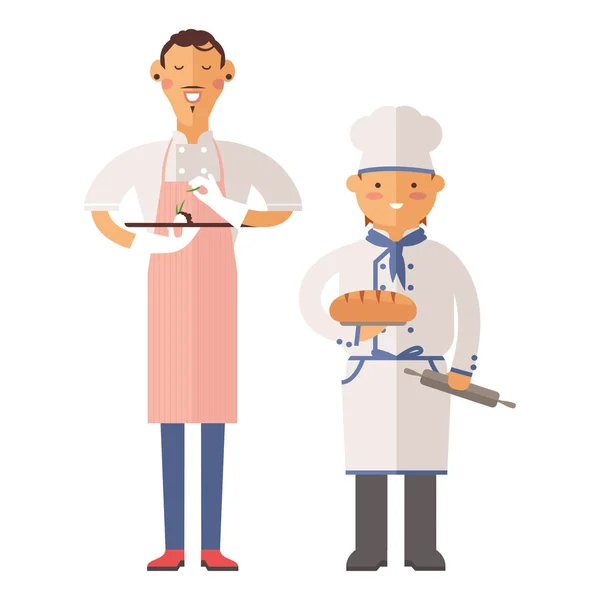 Hermoso joven chef decorando delicioso vector de carácter . — Vector de stock