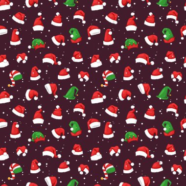 Noel Baba Noel Şapkası Vektör Çizimi Kusursuz Desen