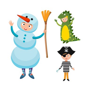 Çocuklar farklı kostümler izole vektör çizim