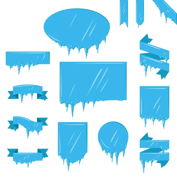 Collection of frozen icicle snow winter vector banner. — Stock Vector