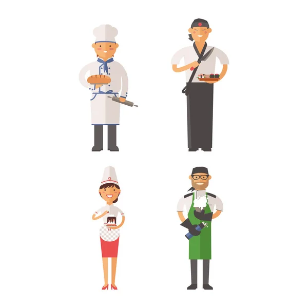 Hermoso joven chef decorando delicioso vector de carácter . — Vector de stock