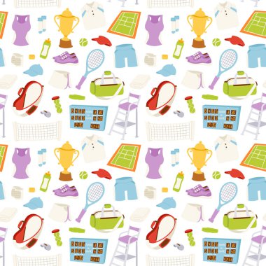 Çeşitli stilize Tenis simgeler Dikişsiz desen vektör çizim