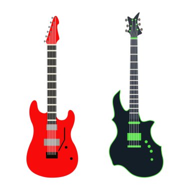 Akustik elektro gitar vector Icons set izole illüstrasyon gitar siluet müzik konser ses eğlenceli melodi retro müzik bas nesne klasik caz