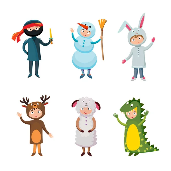 Niños diferentes trajes aislados vector ilustración — Vector de stock