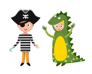 Çocuklar farklı kostümler izole vektör çizim