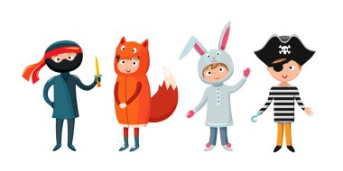 Çocuklar farklı kostümler izole vektör çizim