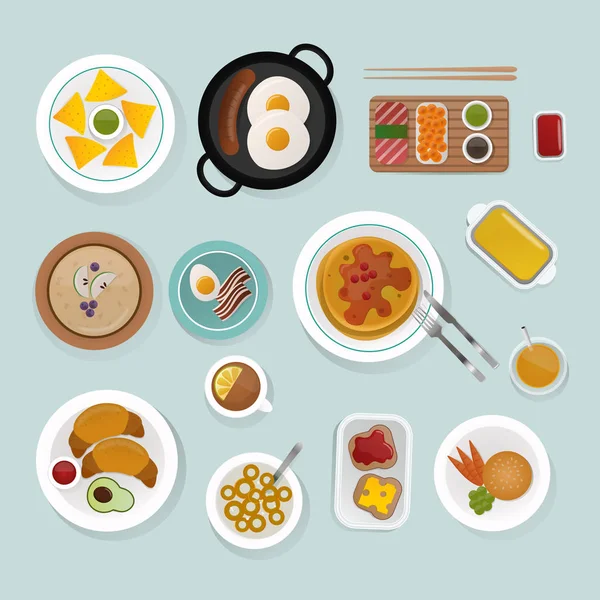 Hälsosam frukost mat ovanifrån vektorillustration. — Stock vektor