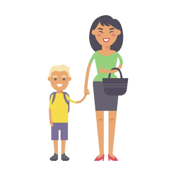 Familia personas adultos felicidad sonriente madre con el hijo juntos concepto de crianza y padre casual, alegre, estilo de vida feliz personaje vector ilustración . — Vector de stock