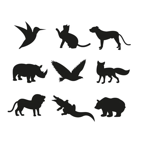 Dzikie zwierzęta dżungli logo zwierzęta sylwetka geometryczne wielokątów streszczenie znak i charakter graficzny creative zoo Trójkąt wektor ilustracja. — Wektor stockowy