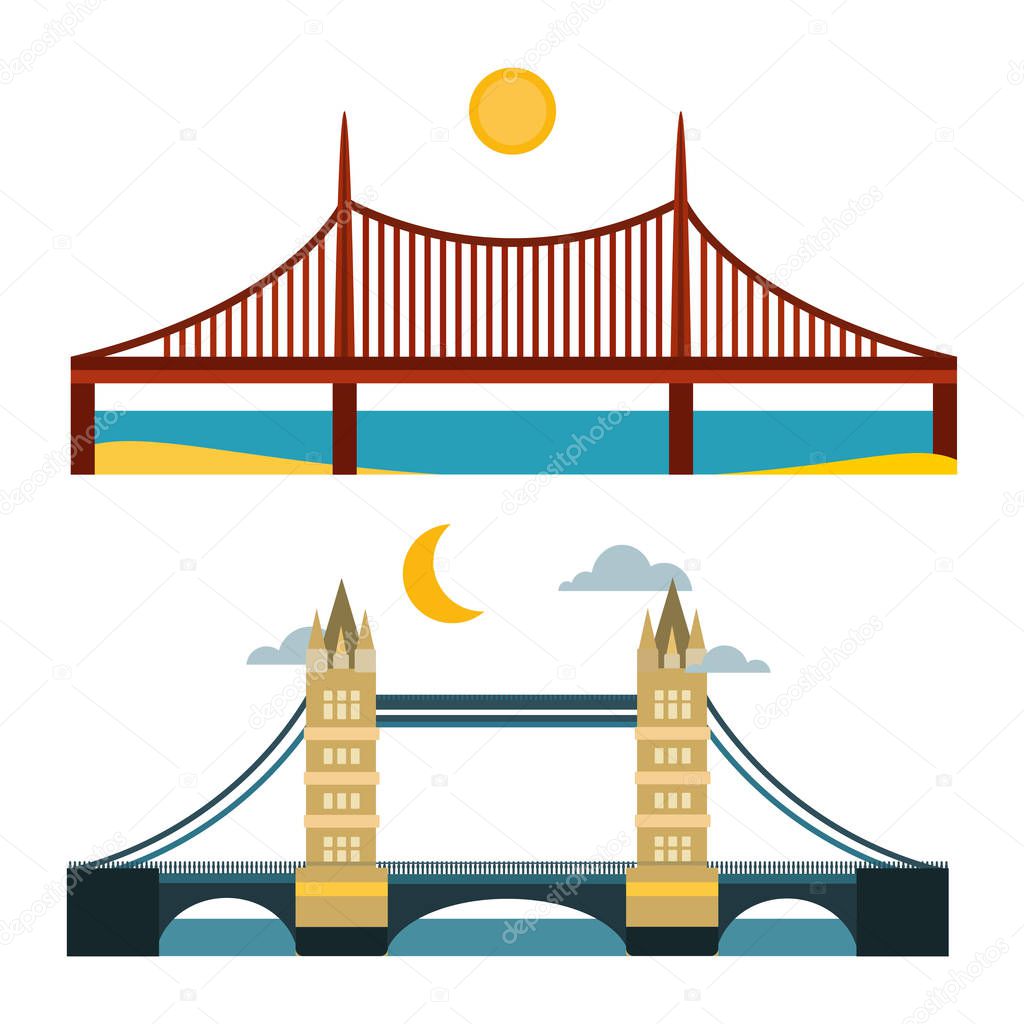 Modern bridge flat pictogram business architecture urban city travel marketing concept and trendy construction design building simple vector illustration.