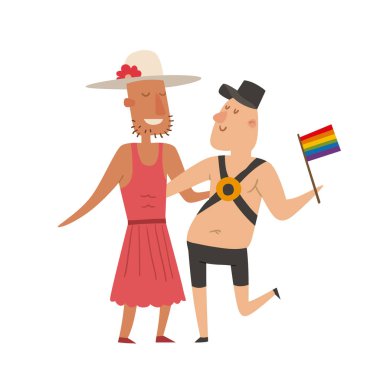 Eşcinsel gay ve lezbiyen insanlar evlilik adam, kadın aile ve renkleri özgür aşk töreni topluluk karakter hoşgörü sembolü vektör çizim çiftler..
