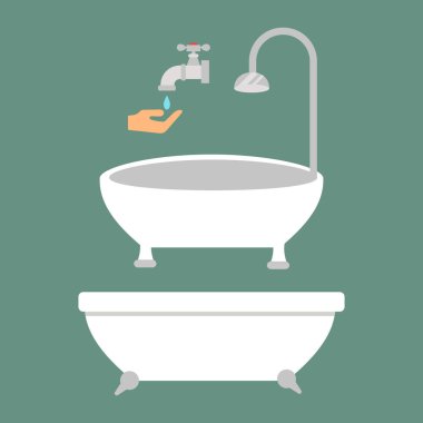 Banyo simgeler kümesi işlemi su tasarruf sembolleri hijyen koleksiyonu ve temiz ev temizlik güzellik kurutma makinesi vektör çizim yıkama ile renkli.