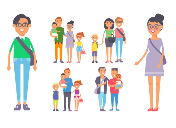 Familie mensen volwassen geluk groep samenhorigheid ouderschap concept en casual ouder, vrolijke, lachende levensstijl gelukkig karakter vectorillustratie. — Stockvector