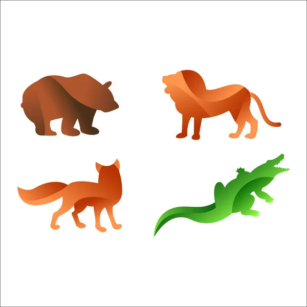 Animales salvajes animales de la selva logotipo silueta de polígono geométrico carácter abstracto y naturaleza arte gráfico creativo zoológico triángulo vector ilustración . — Vector de stock