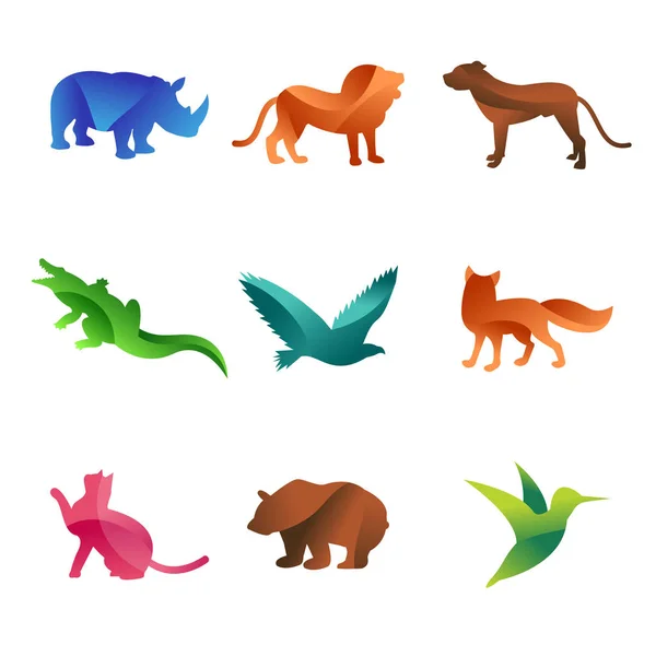 Дикі тварини джунглі тварини логотип силует геометричного багатокутника абстрактний характер і мистецтво природи графічний творчий зоопарк трикутник Векторні ілюстрації . — стоковий вектор