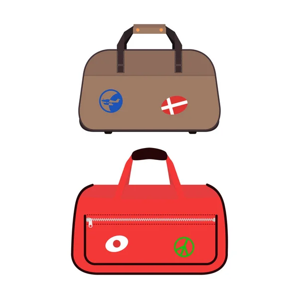 Reisetourismus Mode Reisegepäck oder Reisegepäck Griff Leder Big Packing Aktentasche und Reiseziel Tasche Tasche auf Rädern Vektor Illustration. — Stockvektor