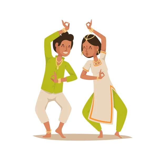 Mujer india hombre danza vector aislado bailarines silueta iconos personas India danza espectáculo fiesta película, dibujos animados cine belleza chica sari ilustración — Vector de stock