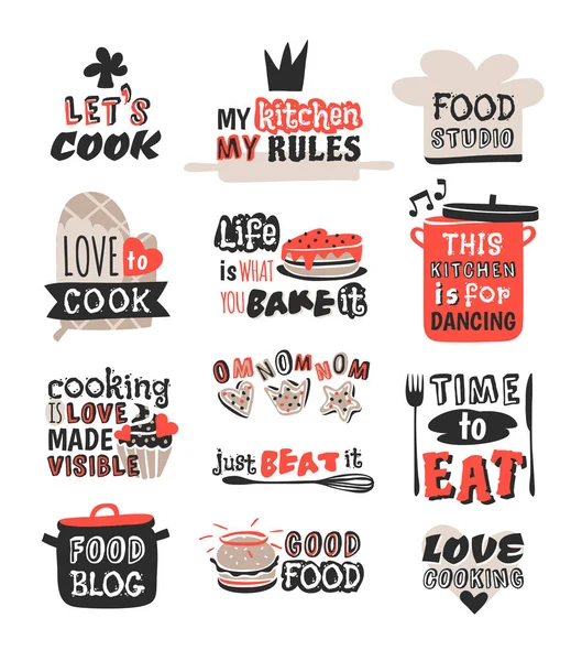 Logotipo de comida restaurante design vintage cozinhar texto frases crachá elemento rótulo ícone e mão desenhado carimbo retro modelo vetor ilustração . — Vetor de Stock