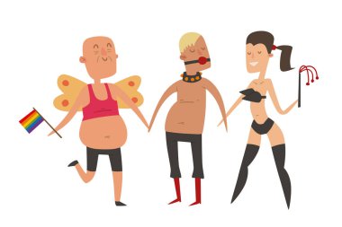 Eşcinsel gay ve lezbiyen insanlar evlilik adam, kadın aile ve renkleri özgür aşk töreni topluluk karakter hoşgörü sembolü vektör çizim çiftler..