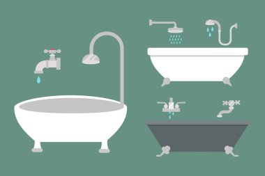 Banyo simgeler kümesi işlemi su tasarruf sembolleri hijyen koleksiyonu ve temiz ev temizlik güzellik kurutma makinesi vektör çizim yıkama ile renkli.